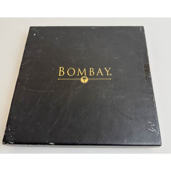 Bombay Glass Coaster Set Elegant Gold Etched Pattern Square Home Decor Gift Box - Picture 1 of 3